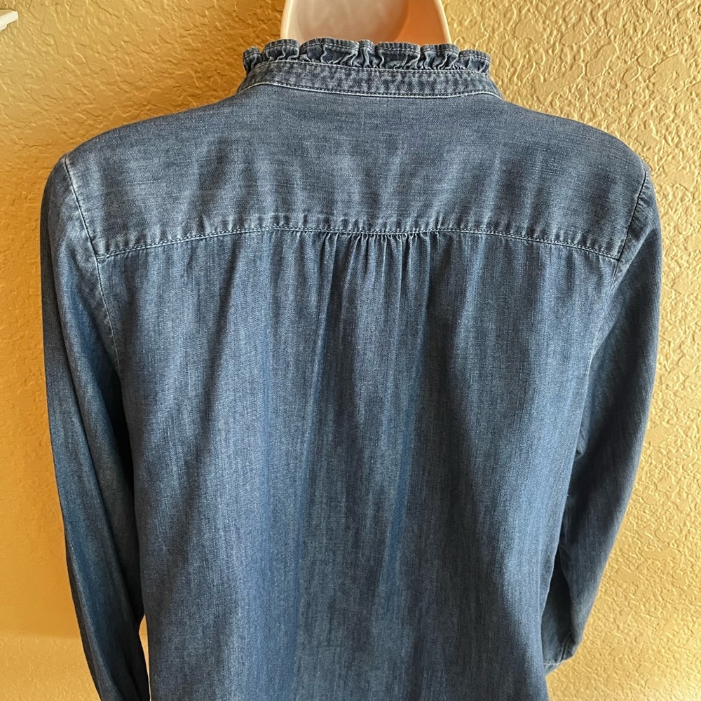 Talbots Petite Ruffled Denim Shirt - Picture 3 of 6